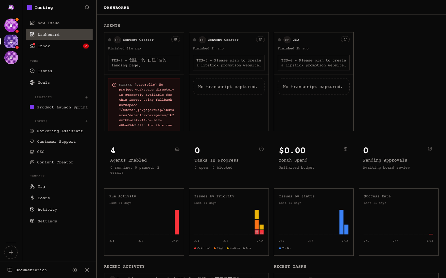 Solo Unicorn company dashboard
